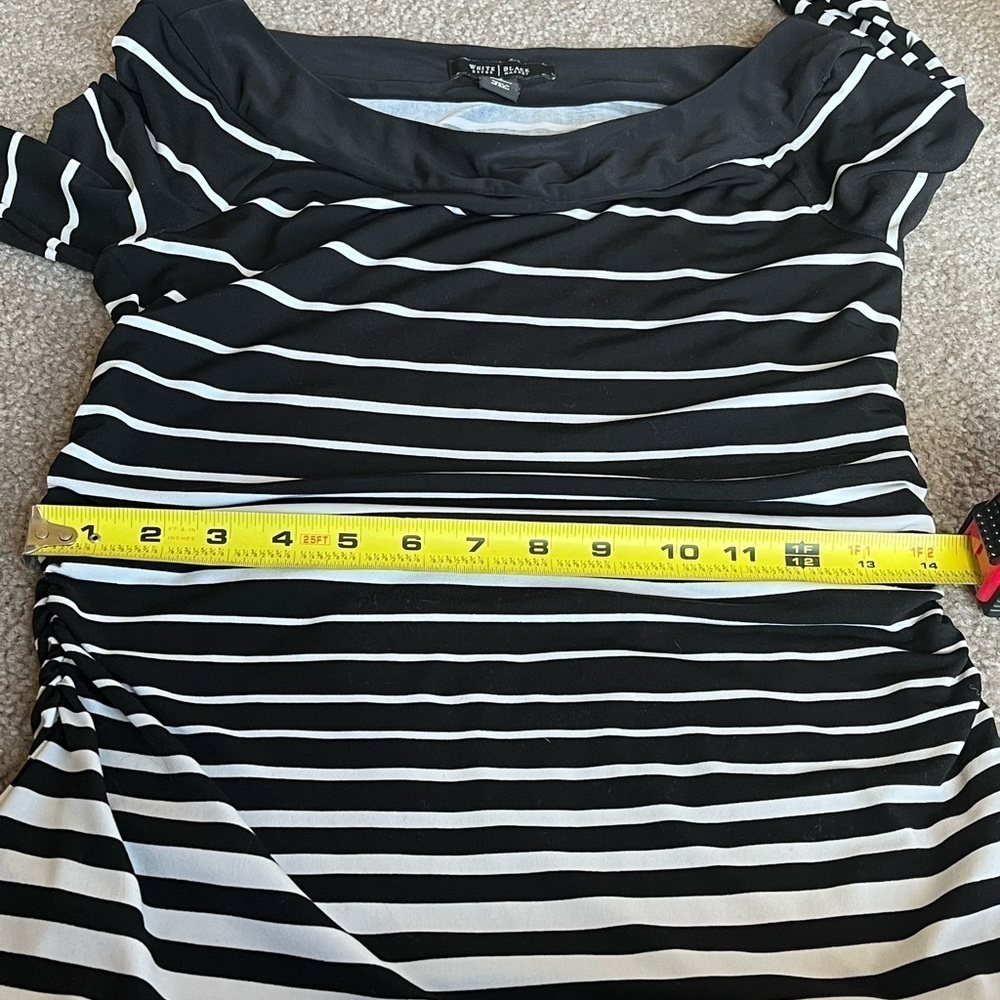 White House Black Market Women’s Black White Striped Stretch Jersey Mini Dress S - Picture 10 of 12